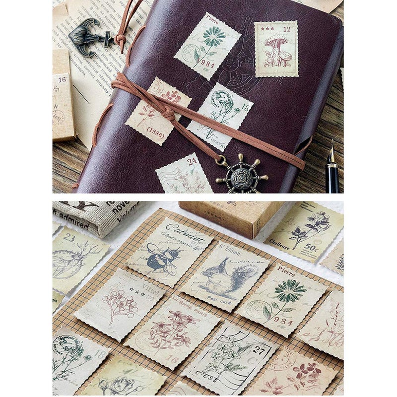 EORTA 138 Pcs/3 Sets Post Stamp Stickers Retro Cute Plants/Animals Decorative Sticker Square Adhesive Sticker Envelope/Bag Seal by EORTA for Diary Planner Bottles Scrapbook DIY Craft Gift, Forest Theme - Image 5